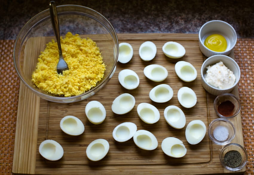 making deviled eggs mid-process